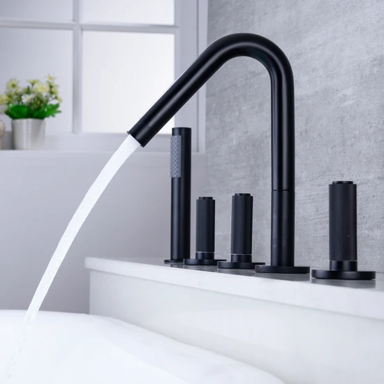 Five-Piece Roman Tub Faucet Brass Mixer Taps Black Finish